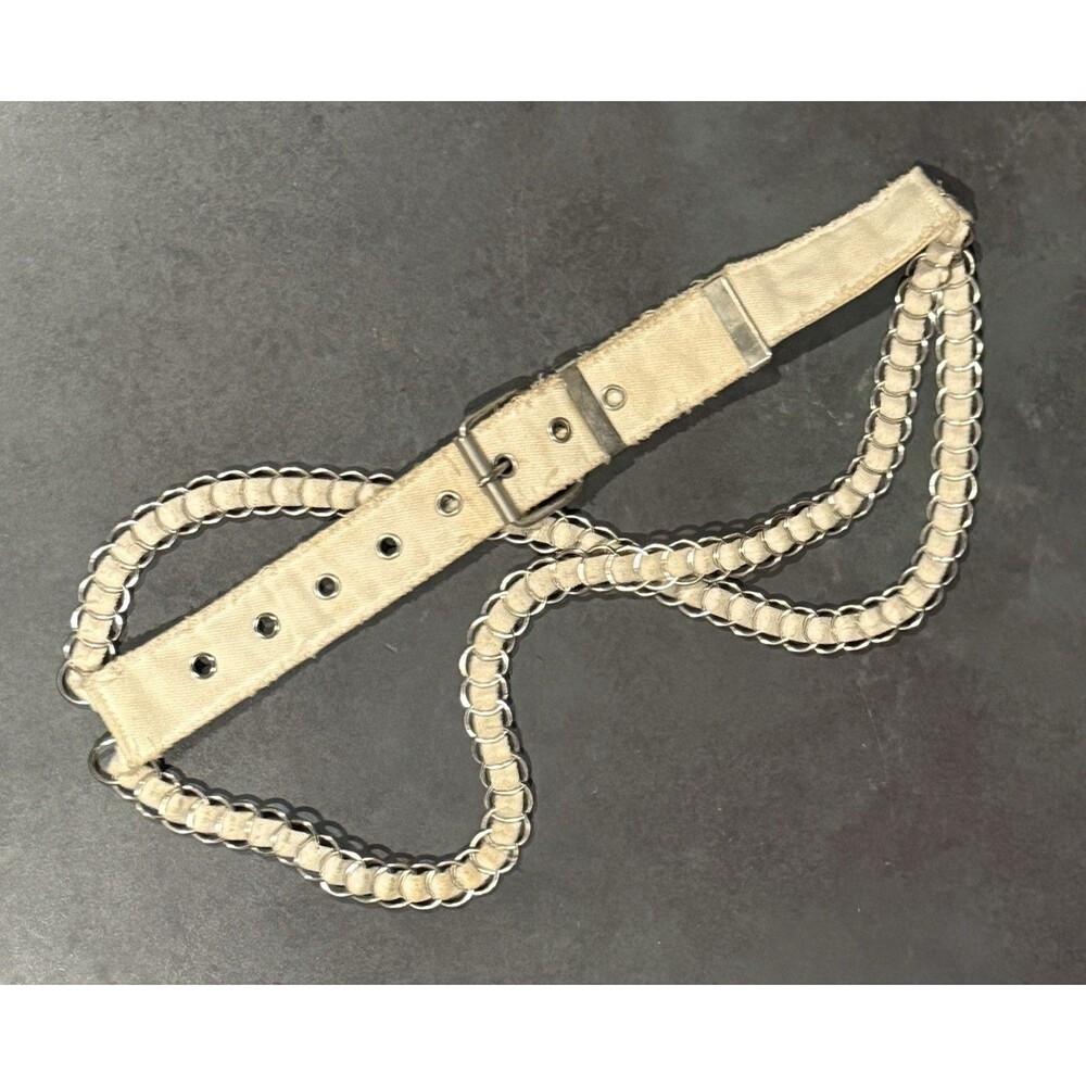 Ivory Canvas Gap ‘90s Silver Metal Hardware Belt Buckle and Links 32" Y2K